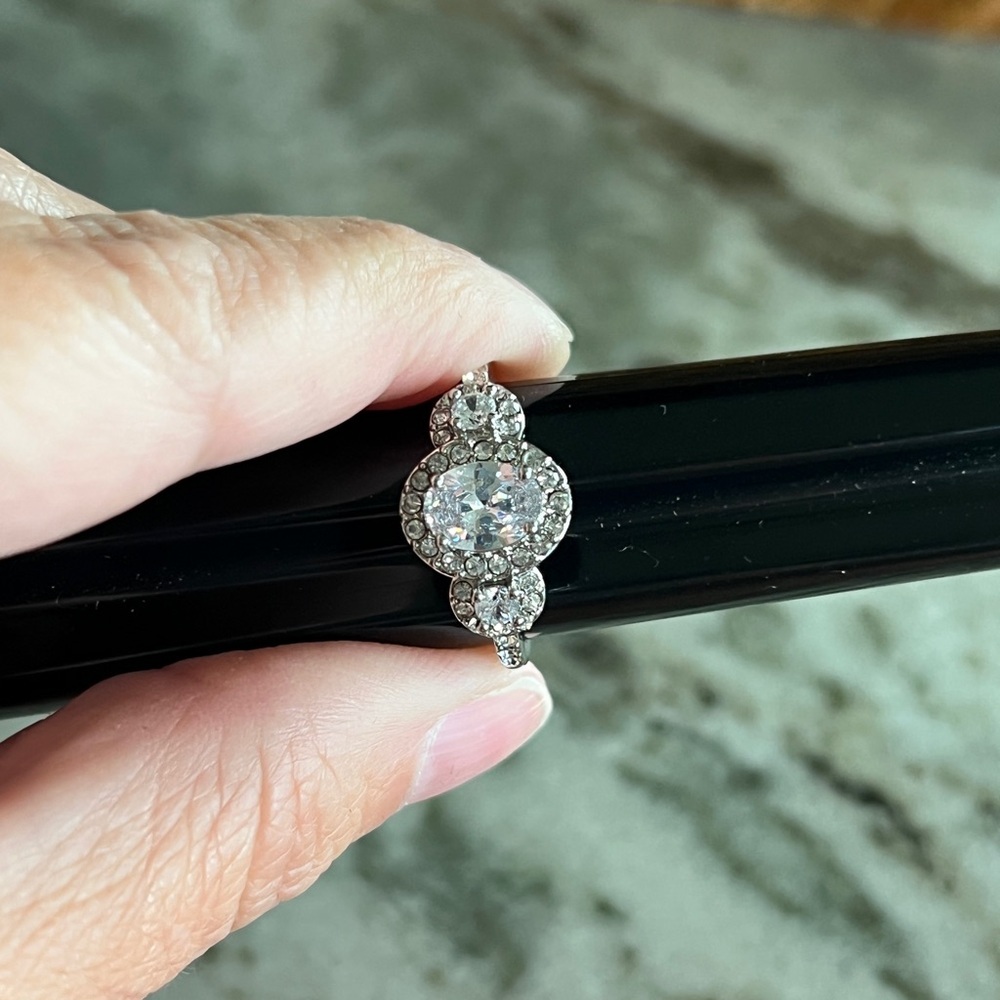 Swarovski Crystal Ring Rhodium-Plated Three-Stone Ring with Clear Crystals - Picture 11 of 11